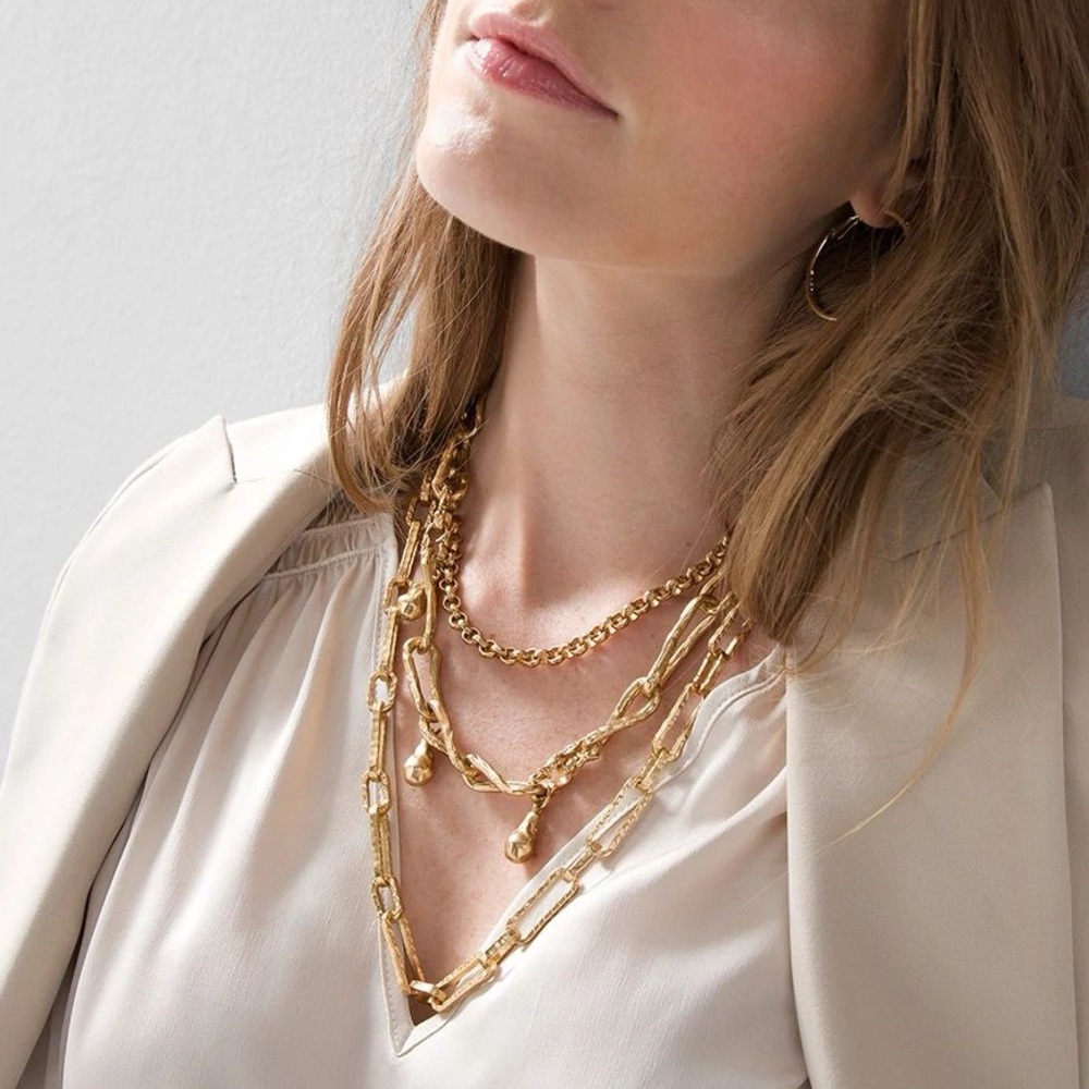 WHBM MULTI-STRAND CONVERTIBLE GOLDTONE CHAIN NECKLACE